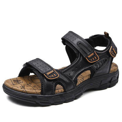 Men's Cowhide Open Toe Sandals - Casual Beach Style with Velcro Straps - Buy Center