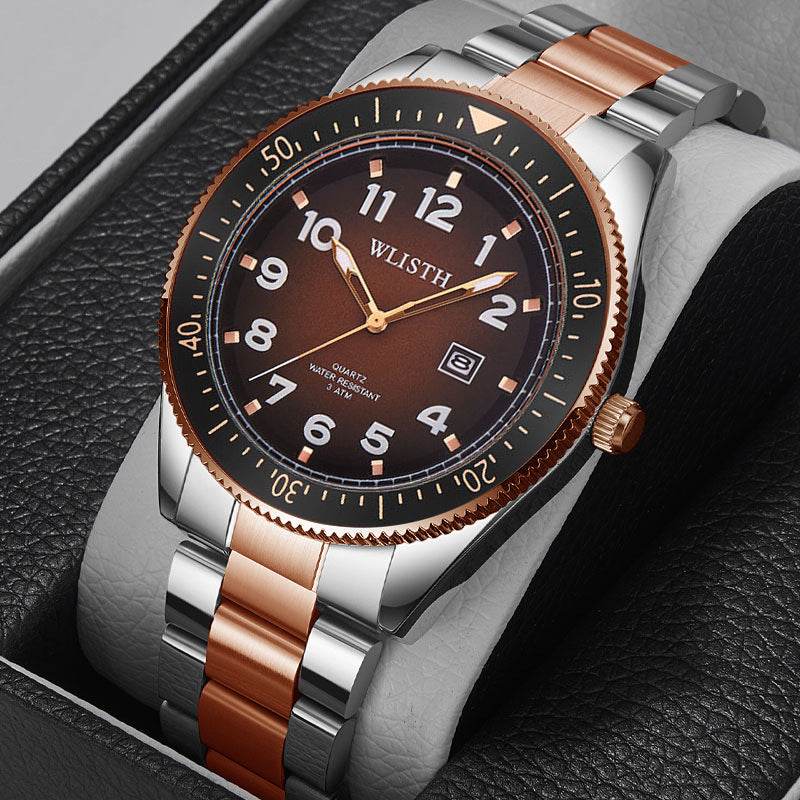 Men's Waterproof Luminous Quartz Watch - Steel Band with Calendar Feature - Buy Center