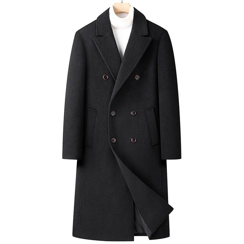 Autumn & Winter Long Woolen Coat - Double Breasted & Oblique Pockets - Buy Center