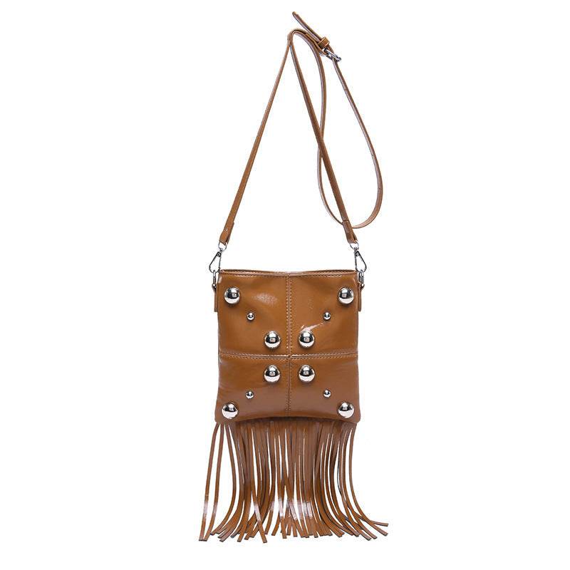 Buycenter Studded Shoulder Tassel Crossbody Bag - Trendy Bucket Style - Buy Center