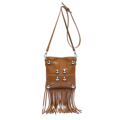Buycenter Studded Shoulder Tassel Crossbody Bag - Trendy Bucket Style - Buy Center