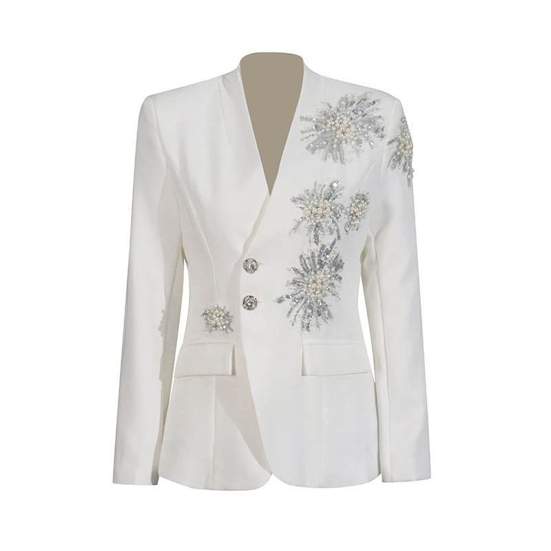 Buycenter Rhinestone Solid Color Blazer for Women - Stylish & Elegant - Buy Center