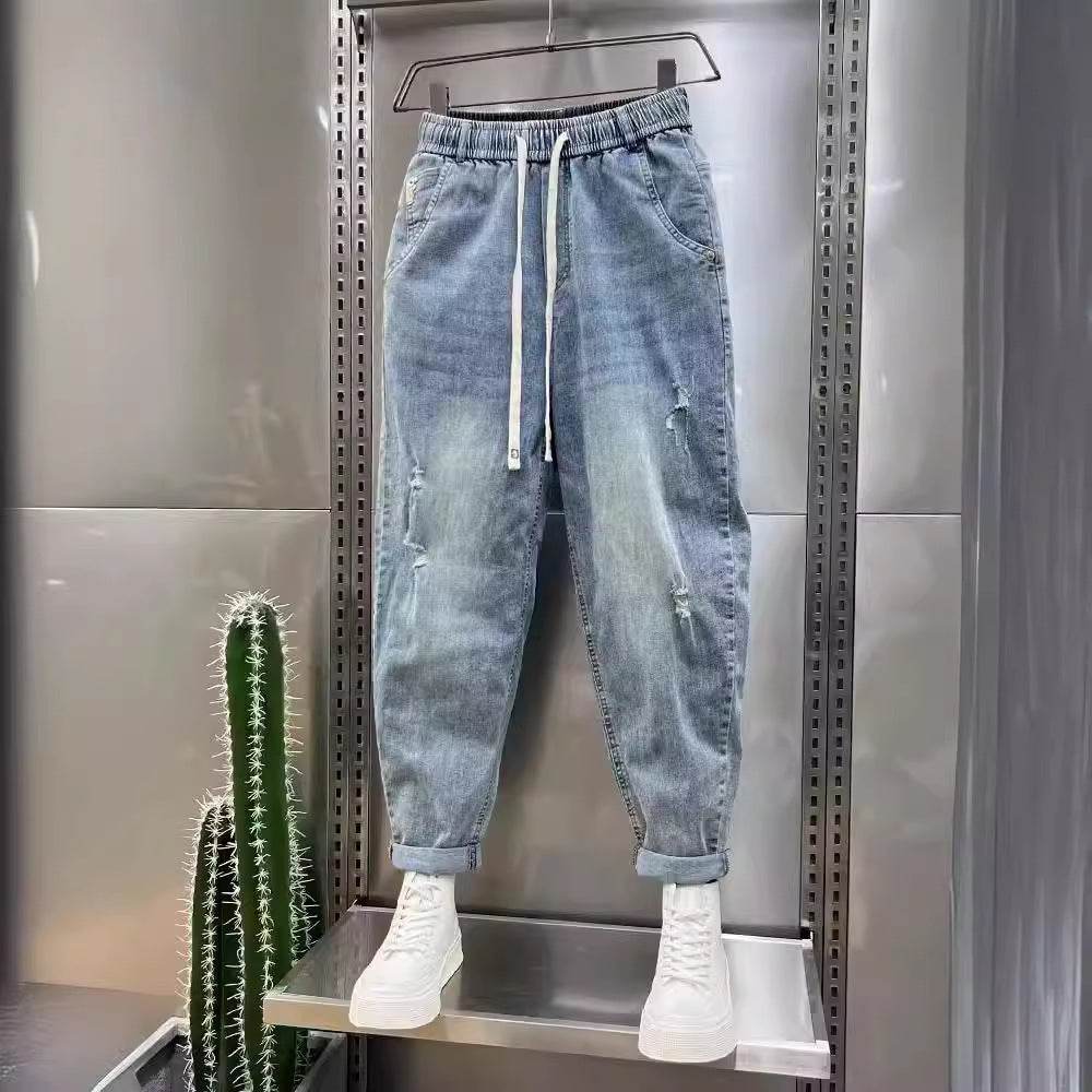 Buycenter Men's Light Blue Retro Cropped Jeans - Casual Style, Multiple Sizes - Buy Center