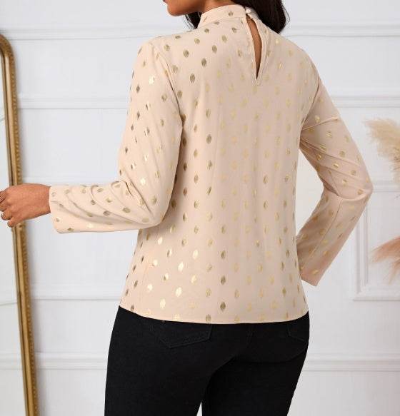 Buycenter Ladies' Polka Dot Long Sleeve Shirt - Casual Pleated Collar - Buy Center