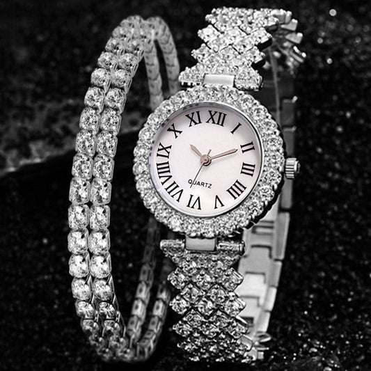 Buy Center Luxury Diamond Quartz Watch & Bracelet Set - Elegant Fashion Jewelry - Buy Center