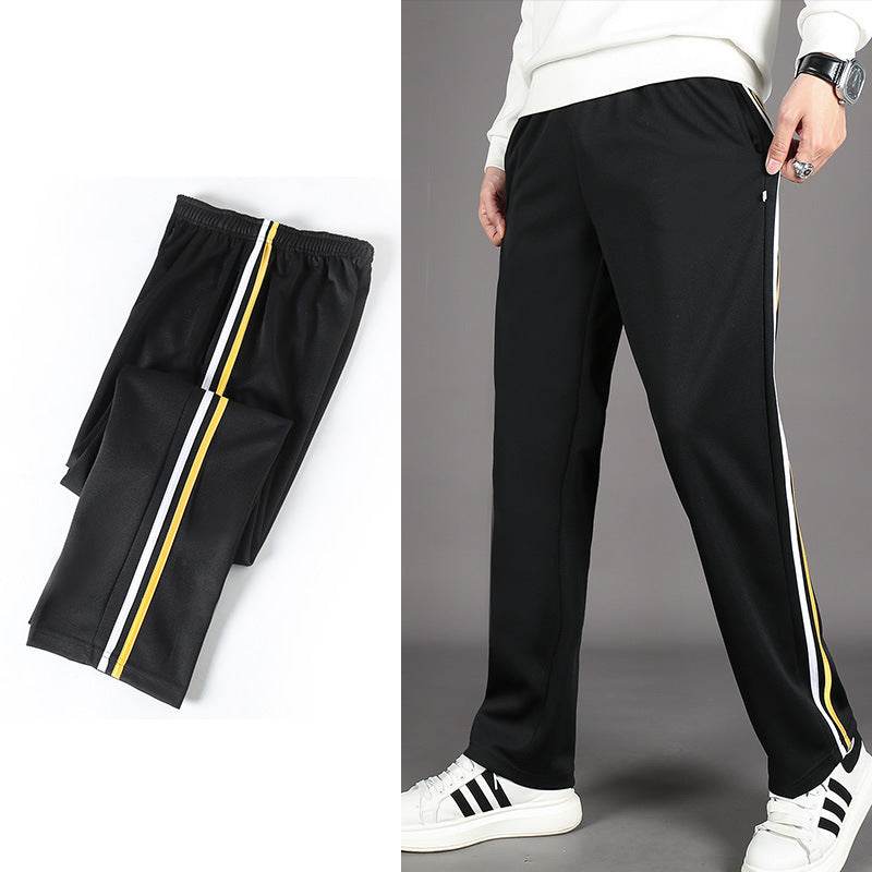 Spring Summer Yellow Striped Uniform Pants - Mid Waist Sports Trousers - Buy Center