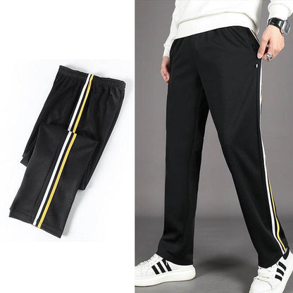 Spring Summer Yellow Striped Uniform Pants - Mid Waist Sports Trousers - Buy Center