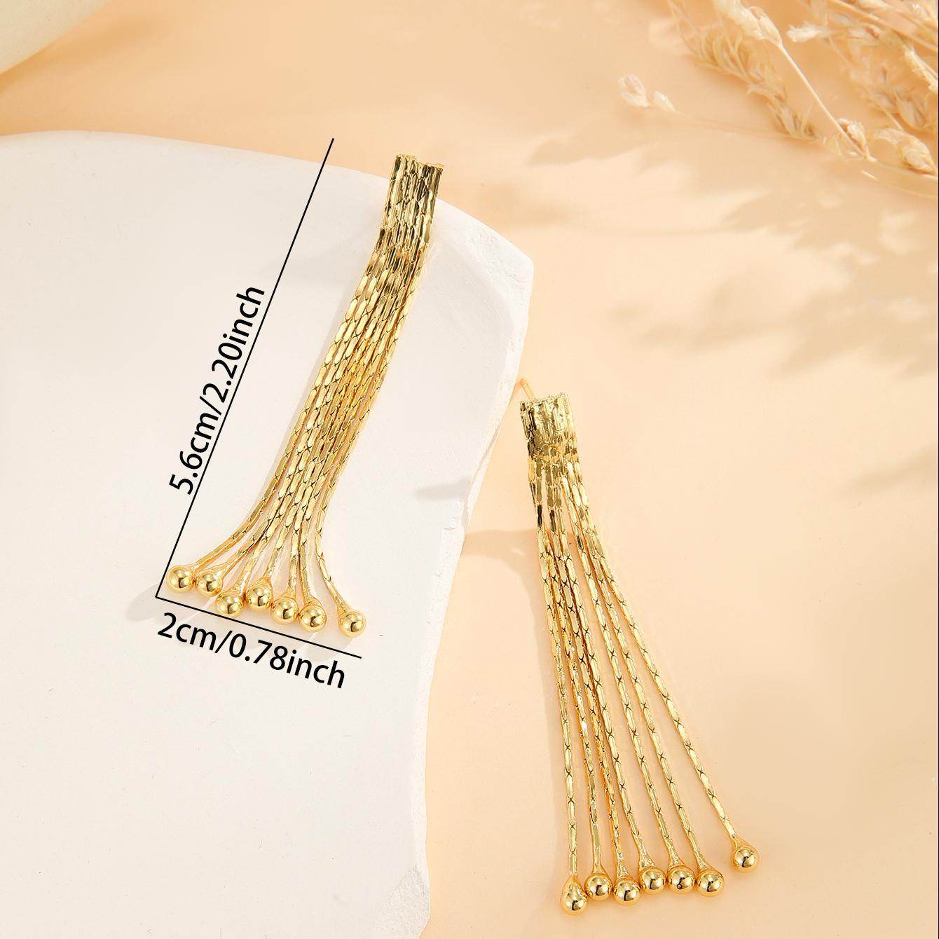 Elegant Gold Bead Tassel Earrings - Modern Design for Any Occasion - Buy Center