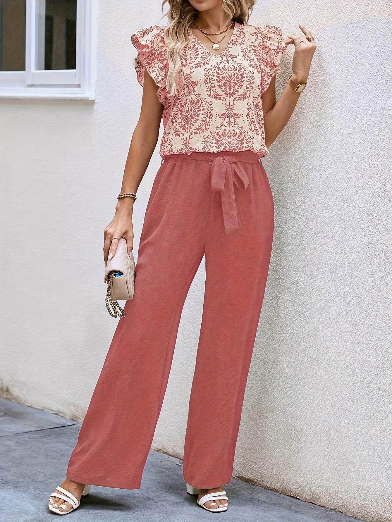 Women's Elegant V-Neck Blouse - Chic Ruffle Sleeve Top for Spring - Buy Center