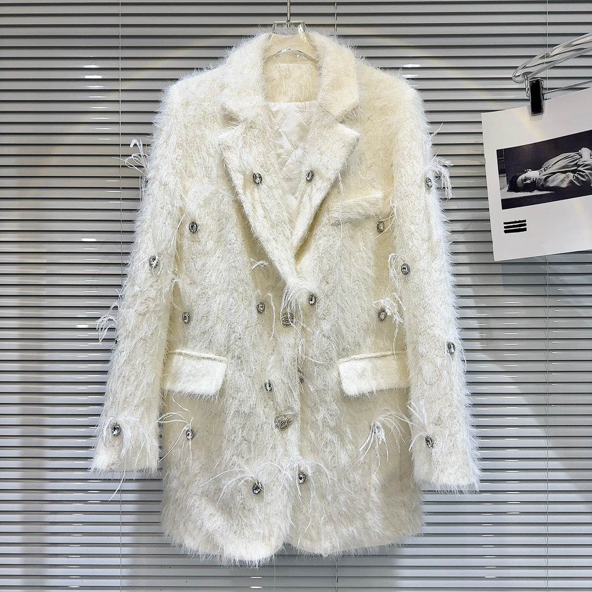 Buycenter Women's Quilted Mink Fur Trench - Classic Rhinestone Style - Buy Center