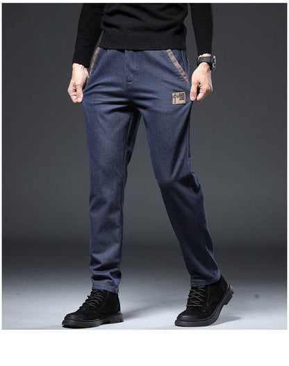 Slim Straight Men’s Pants - High Waist Embroidery Trend in Black and Blue - Buy Center