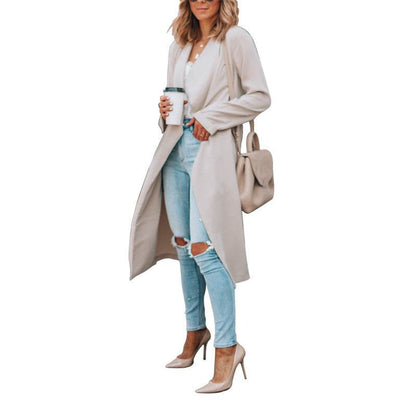 Buycenter Women's Mid-Length Trench Coat - Solid Color, Stylish Commuter Outerwear - Buy Center