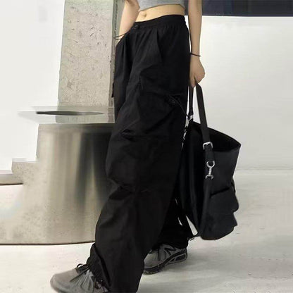 Casual High Waist Wide Leg Cargo Pants - Stylish in Red, Black, Gray - Buy Center