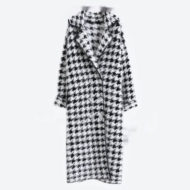 Buycenter Thick Mink Fur Coat for Women - Long Black and White Cardigan - Buy Center