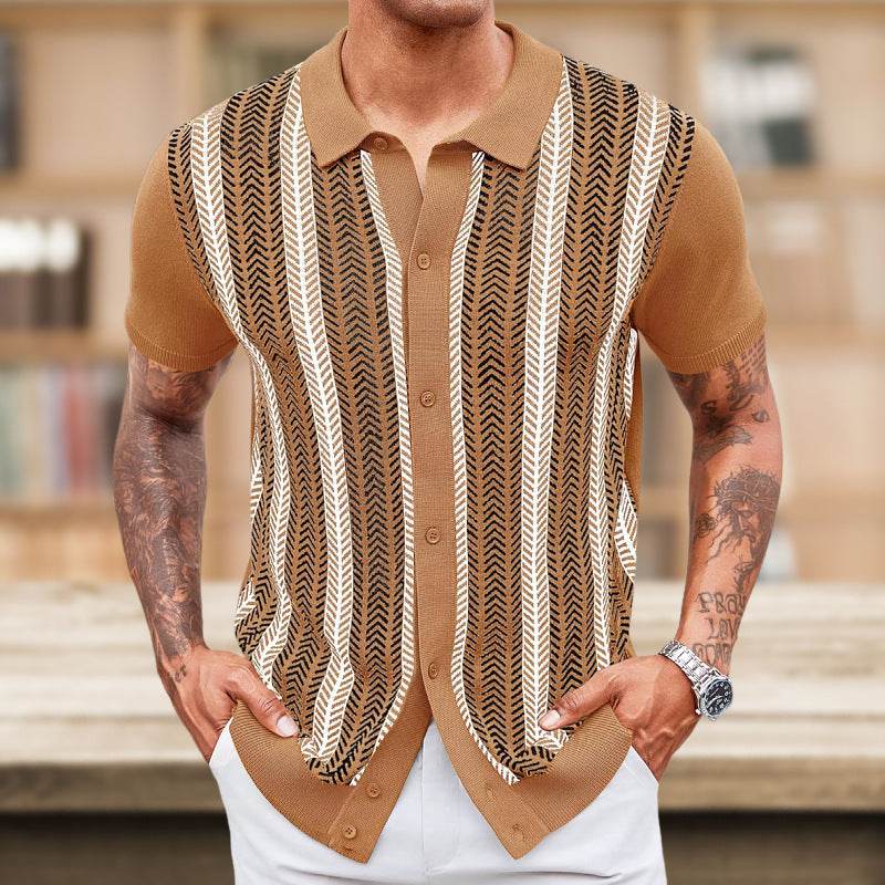 Men's Casual Striped Jacquard Sweater - Soft Tencel Fabric, Summer Style - Buy Center