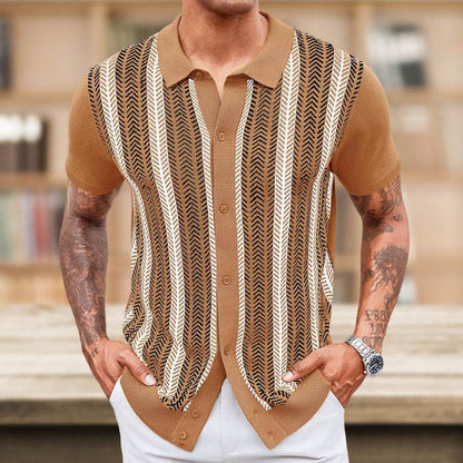 Men's Casual Striped Jacquard Sweater - Soft Tencel Fabric, Summer Style - Buy Center