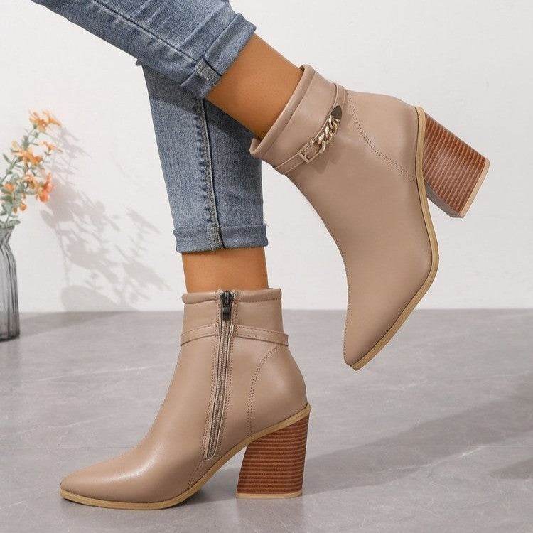 Women's Plus Size Chunky Heel Martin Boots - Side Zipper & Pointed Toe - Buy Center