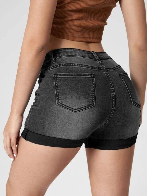 Buycenter Women's High Waist Denim Shorts - Curling Holes, Street Fashion - Buy Center