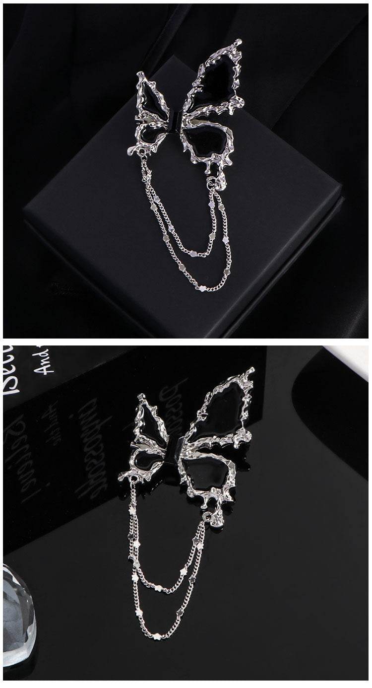 Buycenter Dark Butterfly Tassel Brooch - Elegant Alloy with Chains - Buy Center