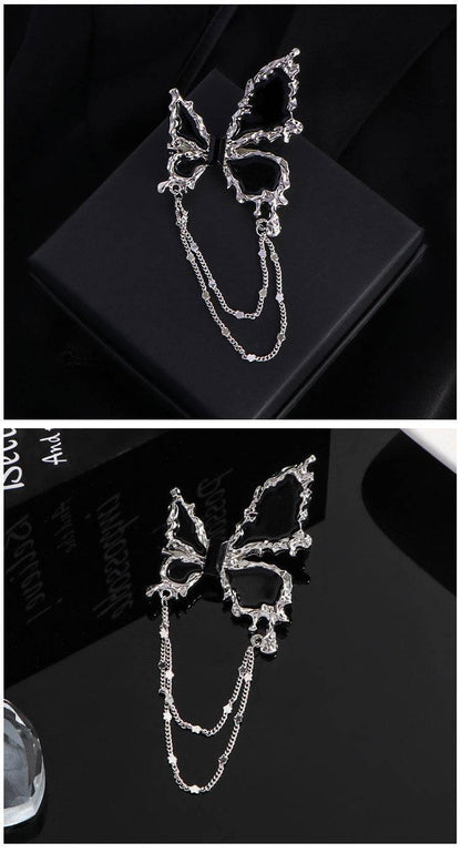 Buycenter Dark Butterfly Tassel Brooch - Elegant Alloy with Chains - Buy Center
