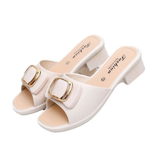 Women's Chunky Heel Slippers - Trendy Korean Style for Summer 2025 - Buy Center