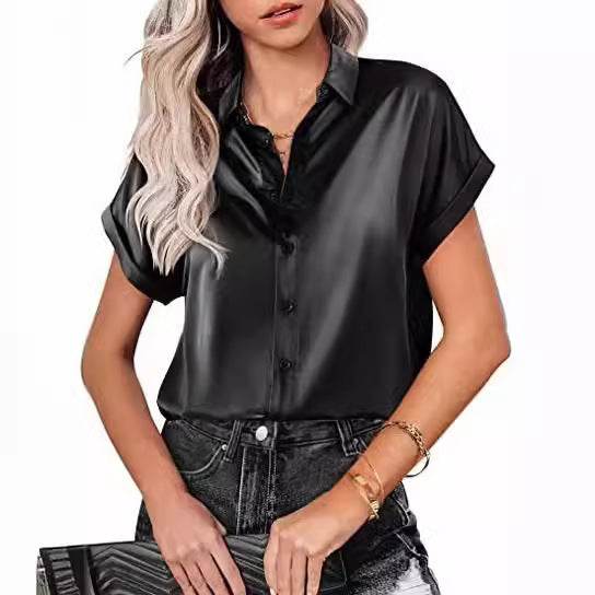 Buycenter Multicolor Silk Satin Shirt - Casual Short Sleeve Top - Buy Center