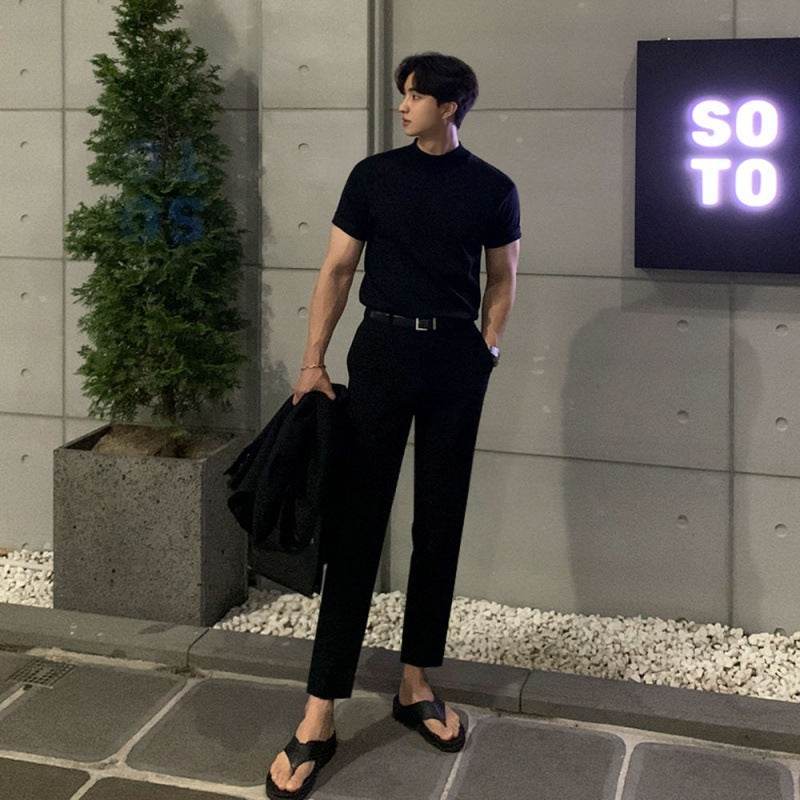 Men's Half Turtleneck Knitted T-shirt - Slim Fit, Summer Style - Buy Center