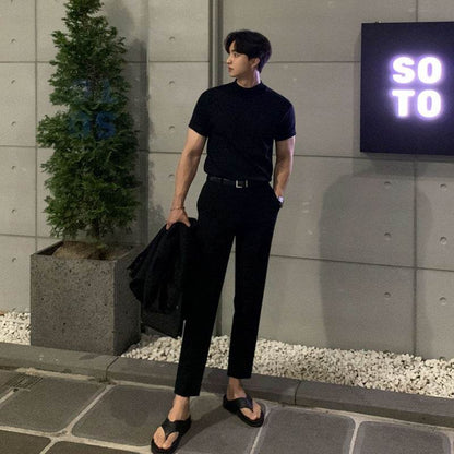 Men's Half Turtleneck Knitted T-shirt - Slim Fit, Summer Style - Buy Center