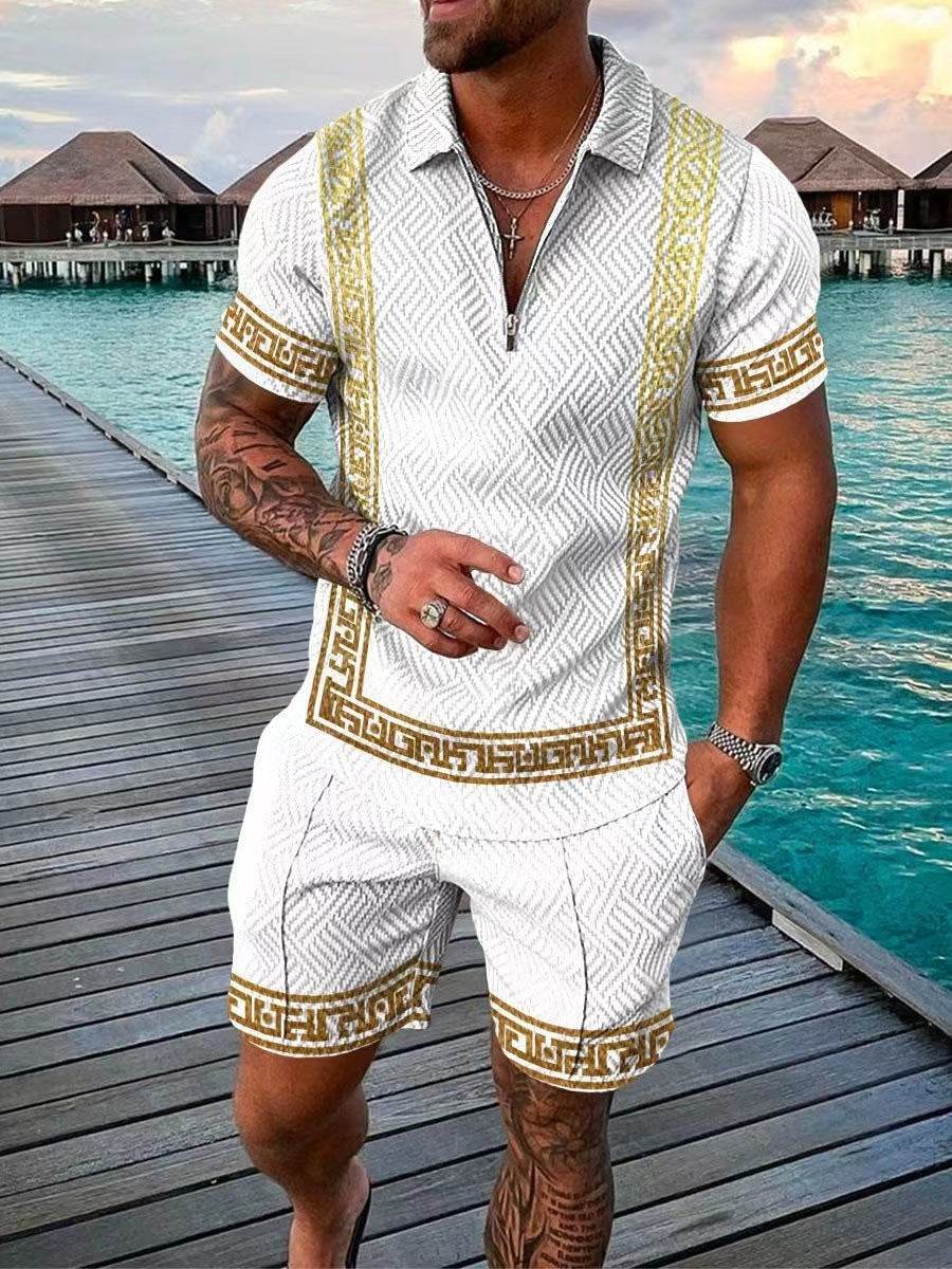 Buycenter Men's Summer Polo Shirt Suit - Plus Size Geometric Fashion - Buy Center