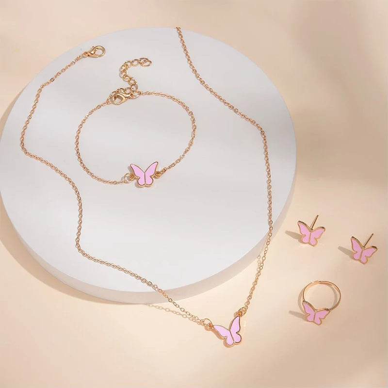 Buycenter 5PCS Butterfly Jewelry Set - Necklace, Earrings, Ring & Bracelet - Buy Center