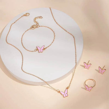 Buycenter 5PCS Butterfly Jewelry Set - Necklace, Earrings, Ring & Bracelet - Buy Center
