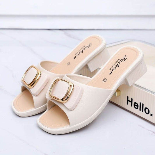 Women's Chunky Heel Slippers - Trendy Korean Style for Summer 2025 - Buy Center