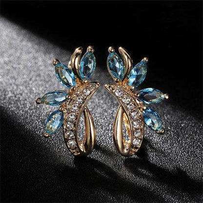 Elegant Water Drop Flower Earrings - Green Zircon Copper Jewelry - Buy Center