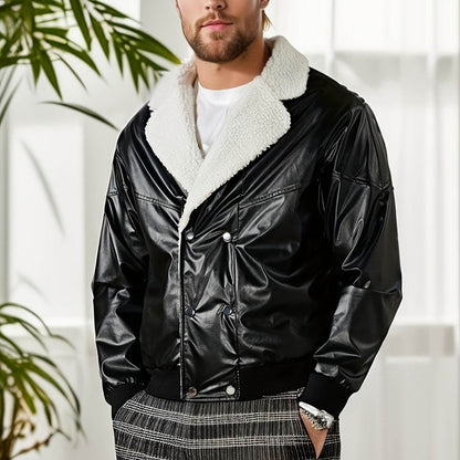 Men's Black PU Leather Coat - Thickened Fleece-Lined for Ultimate Warmth - Buy Center