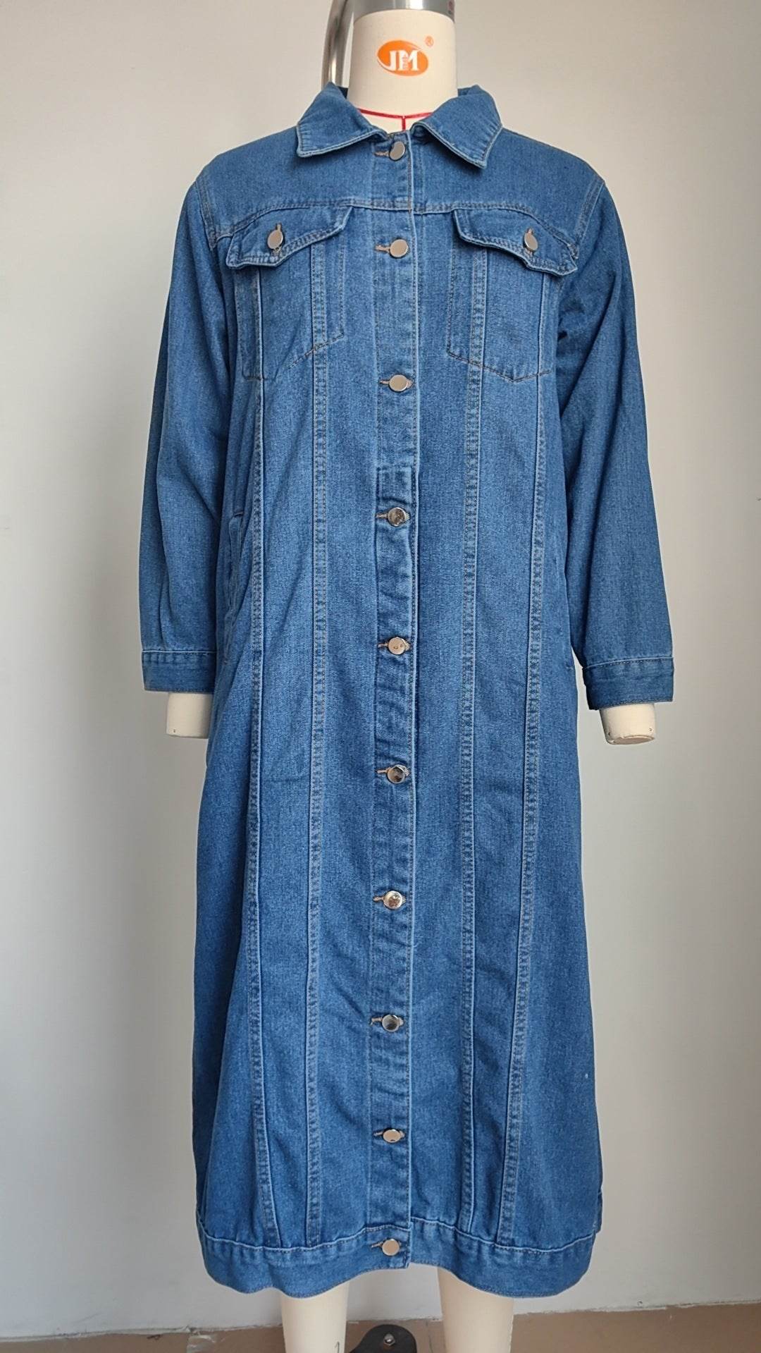 Buycenter Women’s Long Denim Trench Coat - Stylish Blue Cardigan - Buy Center