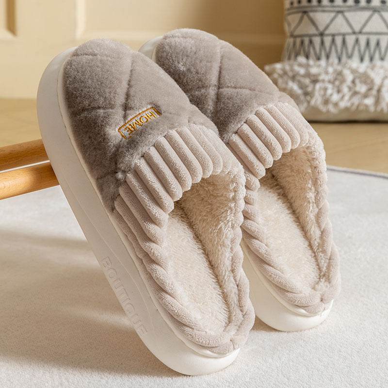 Men's Rhombic Plush Slippers - Winter Warm, Non-Slip Comfort Shoes - Buy Center