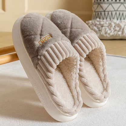 Men's Rhombic Plush Slippers - Winter Warm, Non-Slip Comfort Shoes - Buy Center