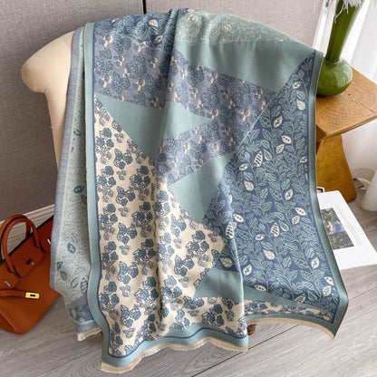 Korean Style Floral Print Shawl - Cashmere-like Winter Scarf for Warmth - Buy Center