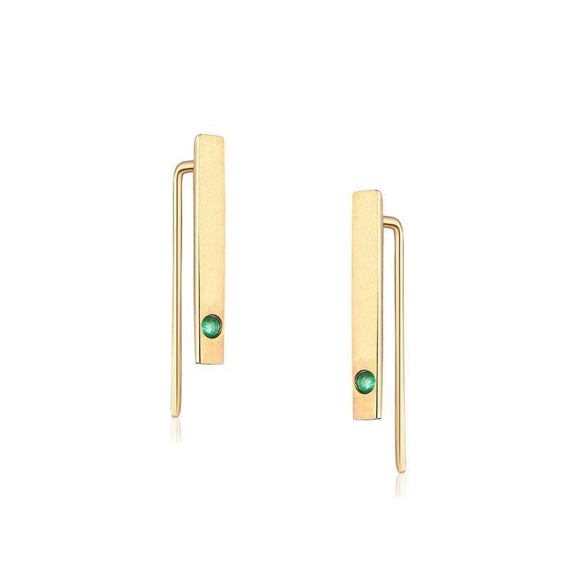 Natural Emerald 14K Gold Earrings - Minimalist Geometric Design - Buy Center