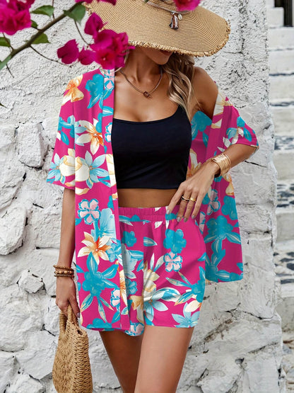 Women's Bohemian Beach Outfit - Floral 2pcs Shorts and Top Set - Buy Center
