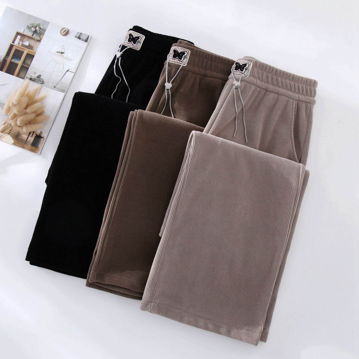 Loose Slimming Wide Leg Pants - Luxurious European Cotton Velvet Style - Buy Center
