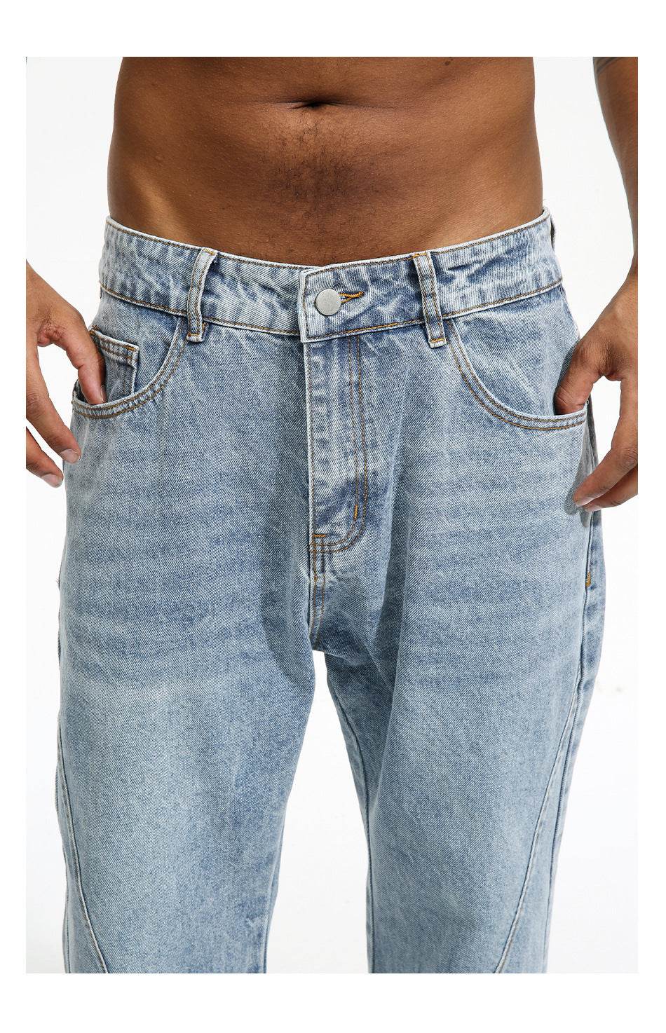 Buycenter Men's Vintage White Washed Straight Jeans - Light Blue Casual Style - Buy Center