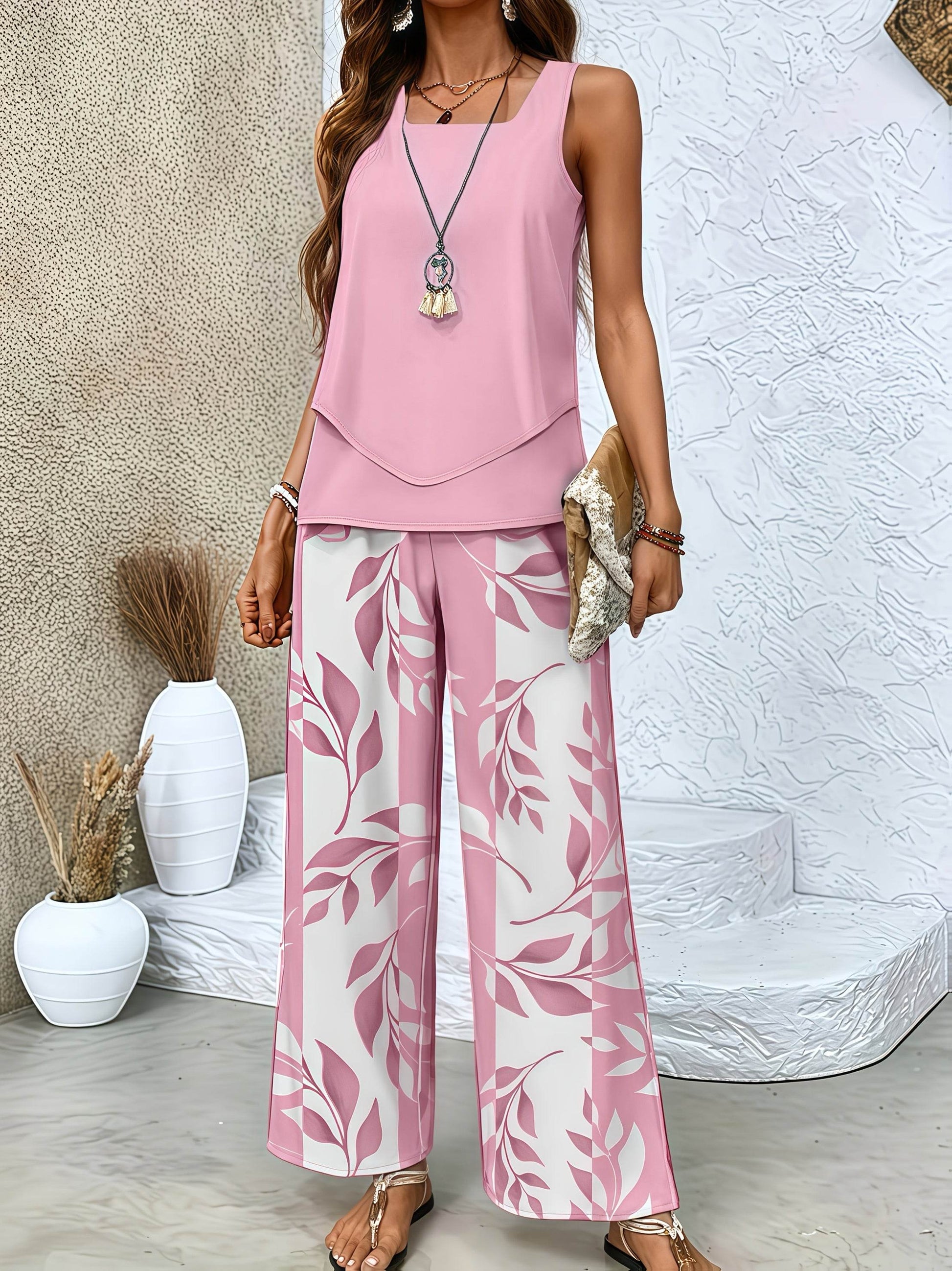 Elegant Red Sleeveless Blouse & Wide-Leg Pants Set - Spring Style - Buy Center