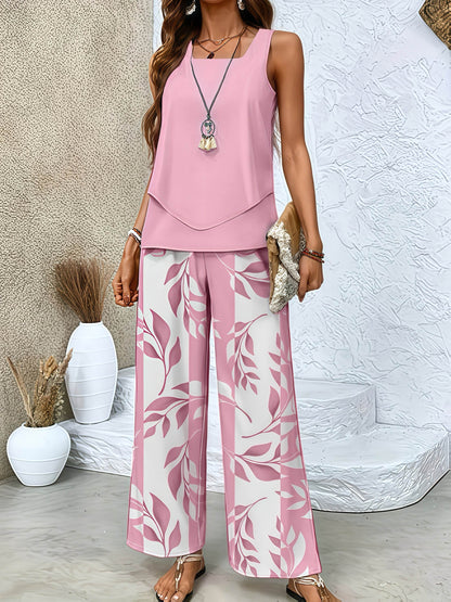 Elegant Red Sleeveless Blouse & Wide-Leg Pants Set - Spring Style - Buy Center