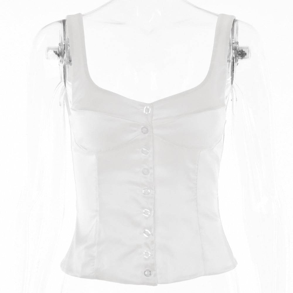 Buycenter Women's Square-Neck Satin Slip Top - Backless & Slim Fit Vest - Buy Center