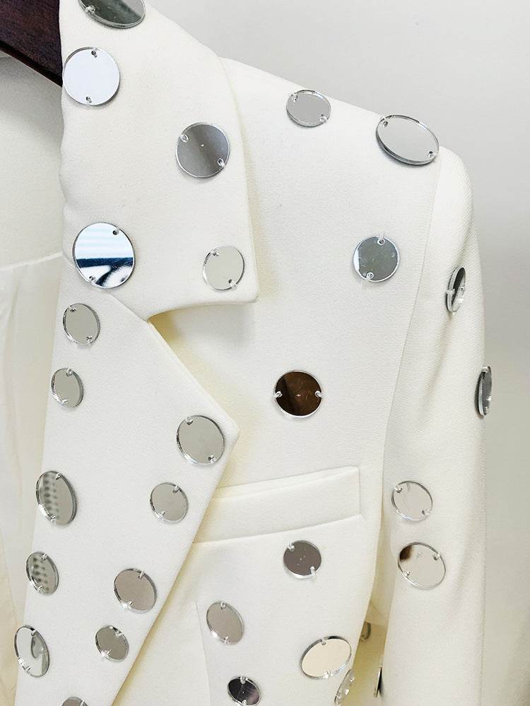 Buycenter Women's Round Mirror Beaded Suit Jacket - Stylish Cotton Trench Coat - Buy Center