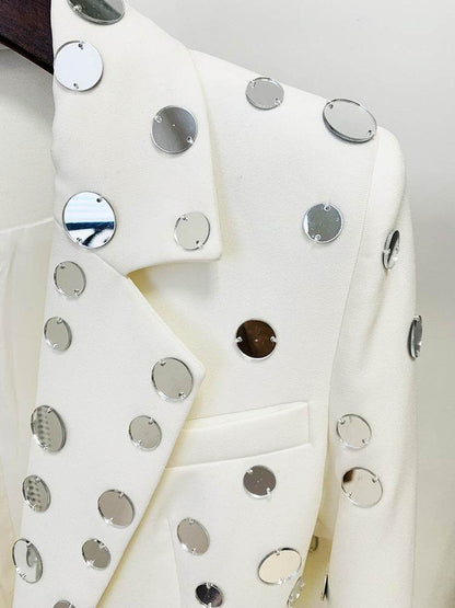 Buycenter Women's Round Mirror Beaded Suit Jacket - Stylish Cotton Trench Coat - Buy Center