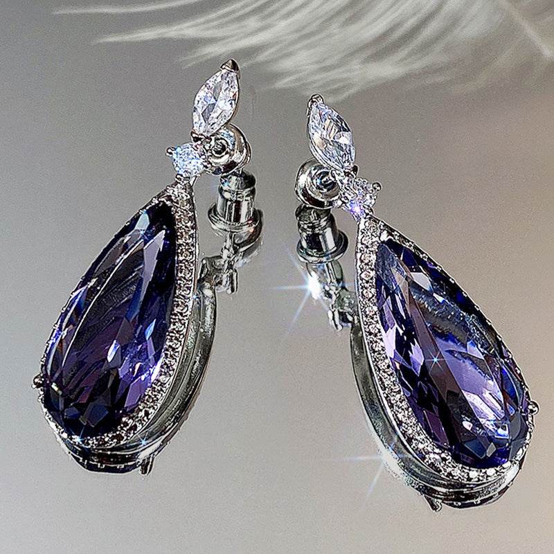Buycenter Purple Zircon Bridal Earrings - Elegant Drop Shape Design - Buy Center