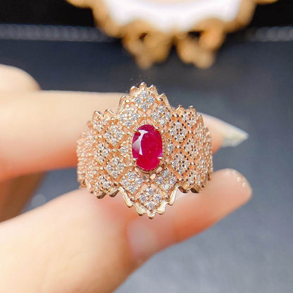 Buy Center S925 Silver Ring - Natural Burnt Ruby Main Stone 4x6 - Buy Center