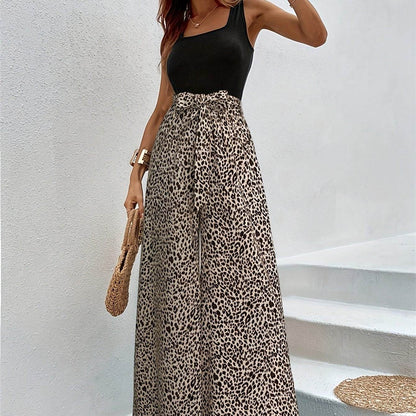 Stylish Square Neck Tank Top & Leopard Print Pants Set - Lightweight - Buy Center